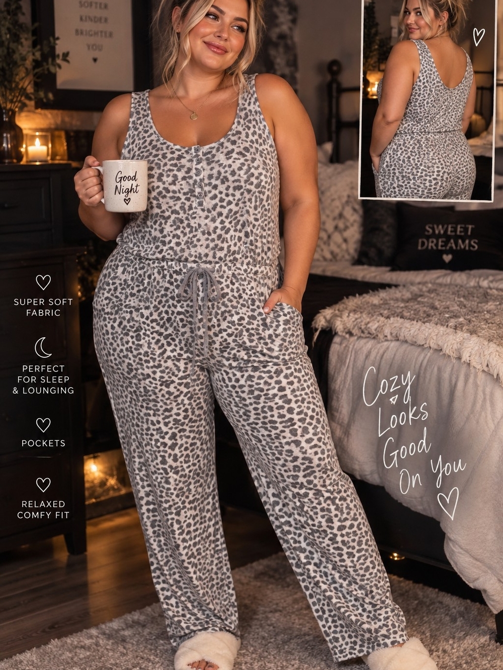 Torrid 1X Leopard Print Super Soft Sleep Lounge Jumpsuit Romper w/ Pockets